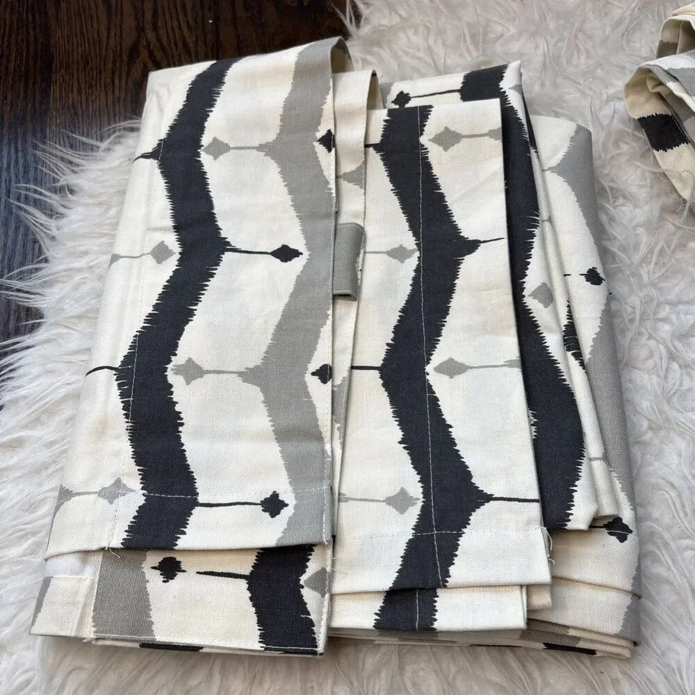 West Elm 48”x84” Curtain Panels Pair Gray Black Ivory Geometric Cotton Drapes